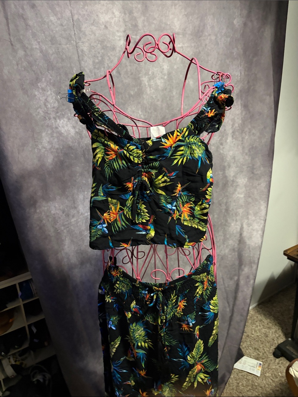 Tropical Black Floral Midi Skirt - Vibrant Leaf Print